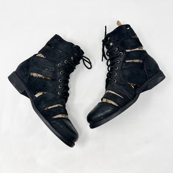 [Jeffrey Campbell] Black Slashed Nubuck Leather Lace Up Combat Boots Size 6.5 - Picture 8 of 11